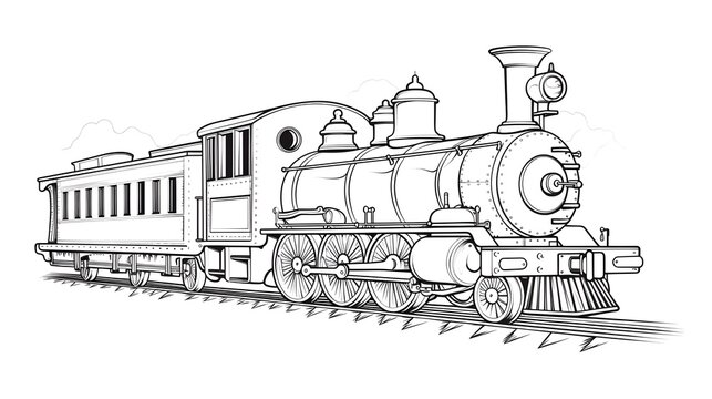 Vintage Steam Locomotive Hand Drawn Sketch Vector Illustration for Retro Comic Art