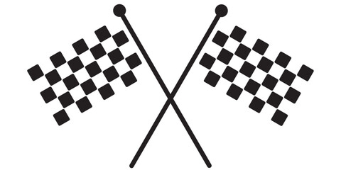 Fototapete - black and white checkered flags crossed at their poles. The flags are a common symbol of racing and competition, often used to signal the end of a race or a victory.