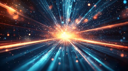 Wall Mural - bright blue and orange light creating an enchanting celestial atmosphere with soft light beams and r