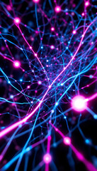 Wall Mural - Abstract glowing network vibrant pink blue lines. AI Generated