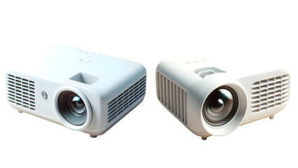 Two Modern White Projectors on a Transparent Background. Png file
