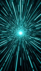 Wall Mural - Abstract teal light streaks radiate outwards creating vibrant energy burst. AI Generated