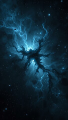 Wall Mural - Glowing Nebula Cosmic Abstract Deep Blue Swirling Light. AI Generated