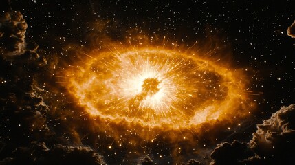 Wall Mural - massive explosion of fiery energy creating dynamic visuals in a celestial landscape with electric bu