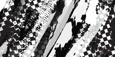 Wall Mural - Race flag grunge background, car rally or motocross finish flag with vector checker pattern. Grunge race flag for car racing sport or bike speedway, motorsport