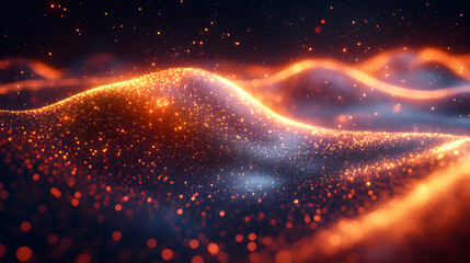 bright abstract stream of data points through a digital funnel, symbolizing information filtering