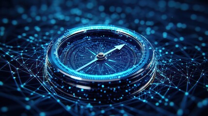 Digital compass navigation, data network background, future technology concept