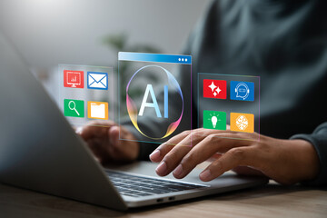 Aufkleber - AI smart automation, Artificial intelligence in daily life, Enhancing human lives and business efficiency with artificial intelligence and future technologies, Machine learning, Data analysis.