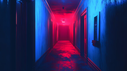 Wall Mural - explore a haunting hallway wrapped in neglect, where dim light reveals chaos and eerie visuals that 