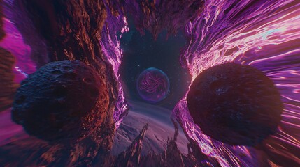 Wall Mural - stunning space station surrounded by a massive asteroid in the cosmic depths of the universe with a 