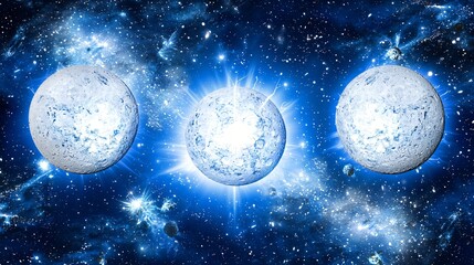 Wall Mural - enchanting space scene featuring a majestic moon against a cosmic background with floating asteroids