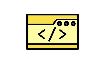 Yellow web browser window with code is perfect for showcasing website development, coding, programming, technology, online browsing concepts.