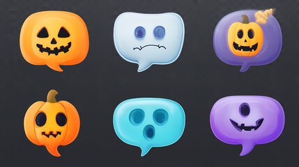 Wall Mural - 3d cartoon illustration of halloween speech bubble set collection in various styles, thought bubble, icon, letters, isolated on transparent background, png. Phantom Foam. Illustration