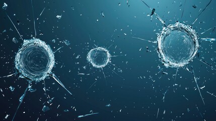 Wall Mural - Vector of bullet hole cracks on glass, with high-detail shattered fragments.
