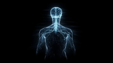 Wall Mural - human silhouette with intricate neural connections as a hologram, symbolizing future neuroscience.