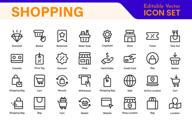 Wall Mural - Set of shopping cart icons. Collection of web icons for online store, from various cart icons in various shapes. Shopping outline icon set.