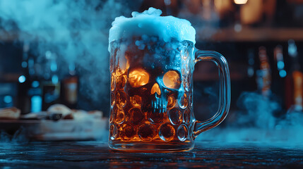 Wall Mural - ghostly beer stein with fog flat design front view haunted tavern theme animation triadic color sche