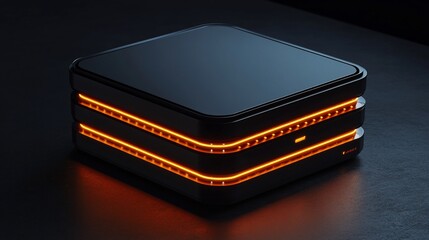 Wall Mural - futuristic server glowing orange, dark surface, data center background, tech concept