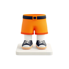 Stylish orange shorts and sneakers display home decor fun vibe. Isolated on transparent background, png.