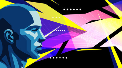 Geometric human head and abstract background. Unconscious concept