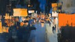 © Great - Night city street scene, bustling crowd, traffic jam, urban landscape, for website banner