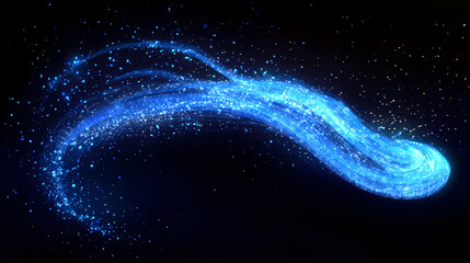 Wall Mural - blue fiber optic cables curving through dark space, emitting soft light, representing digital connec