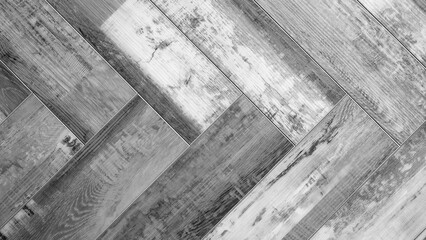 Aufkleber - black and white photo of a wooden floor with a checkered pattern. The floor is made of wood and has a rustic feel to it. The checkered pattern adds a sense of texture