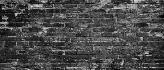 Aufkleber - Abstract dark black brick wall texture for pattern background. wide panorama picture. with copy space design for web banner. Black background.