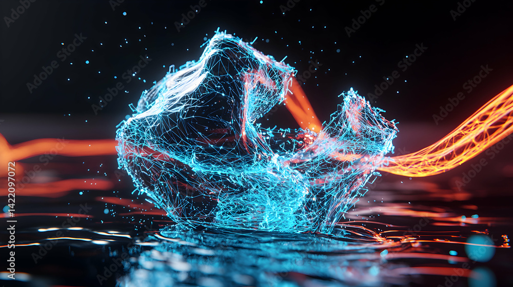 Abstract digital art showcases an energy form in a dark setting. It ...
