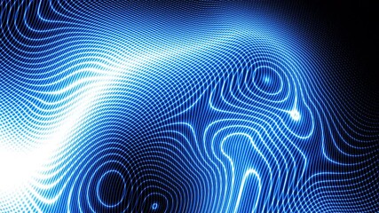Poster - 4K motion graphic of blue digital particles wave flow, Digital cyberspace abstract black background