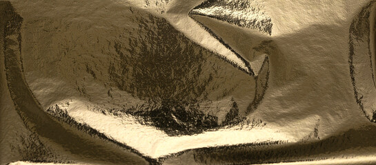 Aufkleber - Gold and golden foil texture with a shiny, wrinkled, and creased surface. Rich, reflective material with a dramatic glow and polished finish. Luxury background with abstract design, deep shadows, and.