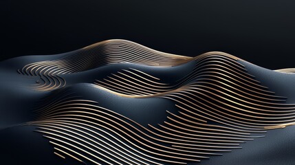 Poster - Black and gold wave pattern with a gold color. The image is abstract and has a futuristic feel to it