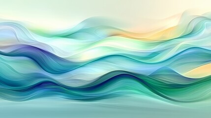 Poster - Blue and green wave with a white background. The wave is very long and has a lot of detail