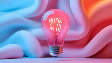 Wall Mural - glowing pink lightbulb on abstract blue and orange background