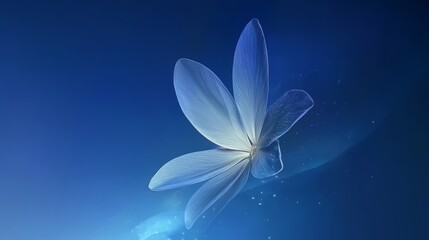 Poster - Blue background with a white flower in the center. The flower is very small and has a lot of detail