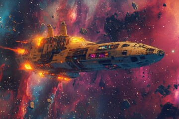 Wall Mural - a space explorer enters a galaxy where the nebulae are so colorful they appear like living, breathin