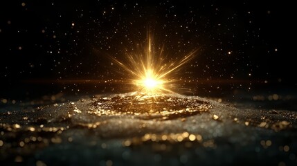 Poster - Bright yellow light is shining on a dark surface. The light is surrounded by a lot of glitter, giving the impression of a sparkling, magical moment