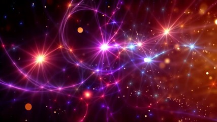 Wall Mural - Vibrant colors, glowing stars and dynamic light trails. Captivating cosmic glowing lights move and shift across starry sky, creating a mesmerizing effect. Loop animation, seamless footage.