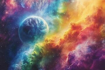 Wall Mural - a spaceship crashes on a planet in a galaxy where the skies are a kaleidoscope of vibrant hues the c