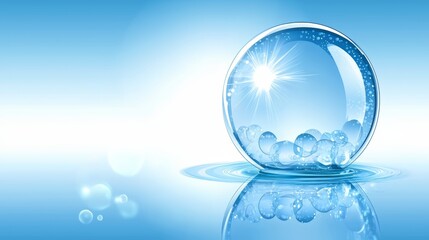 Aufkleber - Clear glass ball filled with water and bubbles. The bubbles are floating on the surface of the water