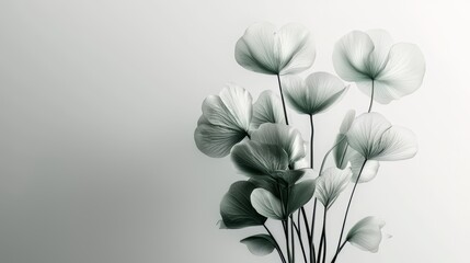 Poster - Close up of a bunch of white flowers. The flowers are arranged in a way that they are all facing the same direction. The image has a serene and calming mood