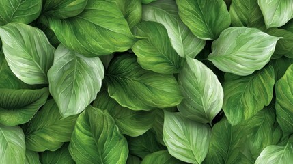 Poster - Close up of green leaves with a green background. The leaves are very close together and the background is a solid shade of green