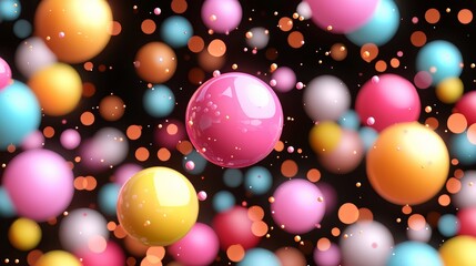 Poster - Colorful array of small, round, multi-colored balls. The balls are scattered throughout the image, with some closer to the foreground and others further in the background
