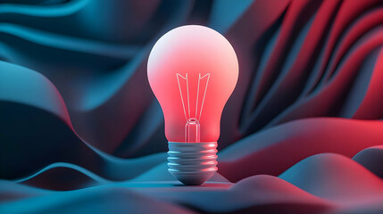 Wall Mural - illuminated light bulb on abstract red and blue fabric