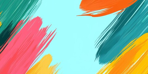 Poster - Colorful background with brush strokes of different colors. The background is blue and the colors are red, yellow, green, and purple