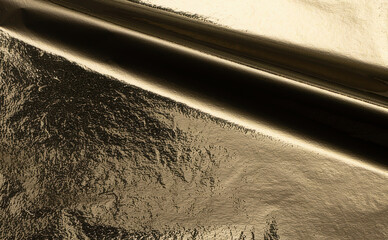 Poster - Gold metallic foil texture with a crumpled, folded surface. Shiny, reflective material with a rich gleam and moody, dark shadow. Elegant, luxurious design with bright highlights, smooth paper texture