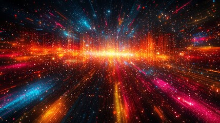 Poster - Colorful galaxy with a bright orange star in the center. The stars are scattered throughout the galaxy, with some being closer together and others further apart