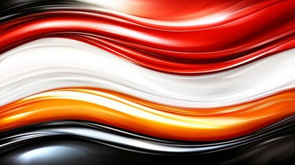Fototapete - Colorful wave with black, white, and orange stripes. The colors are bold and vibrant, creating a sense of energy and movement. The wave appears to be flowing and dynamic, as if it is in motion