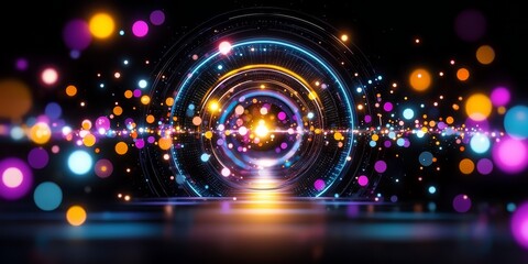 Aufkleber - Colorful, glowing, and abstract image of a circle with a bright yellow light shining through it