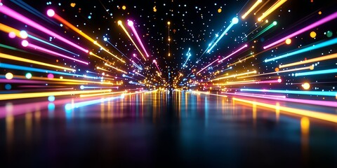 Poster - Colorful, glowing, and dynamic scene of a city street with a large, bright light shining down on it